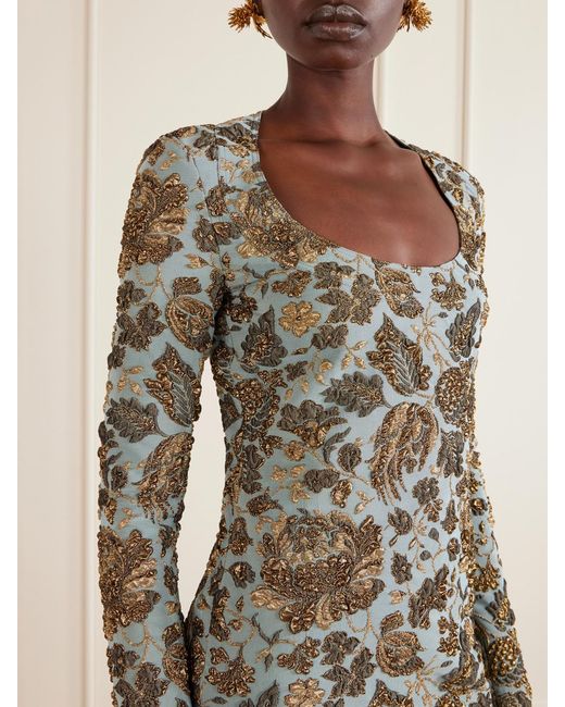 Saint Laurent Gray Jardin Brocade Mini Dress
