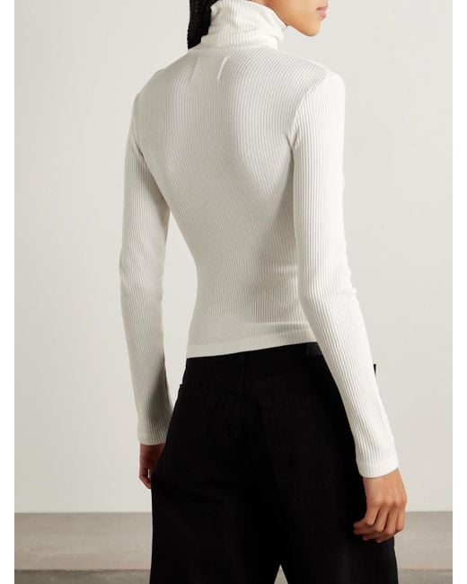 Citizens of Humanity White Caradene Ribbed Stretch-Lyocell Turtleneck Sweater
