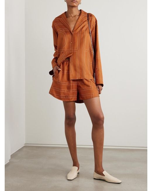Totême Orange Embroidered Silk-Twill Shirt
