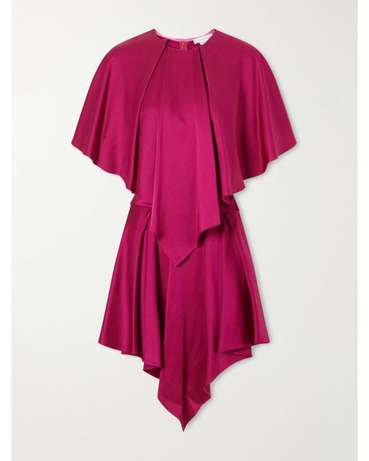 Stella McCartney Pink Gathered Tiered Satin Midi Dress
