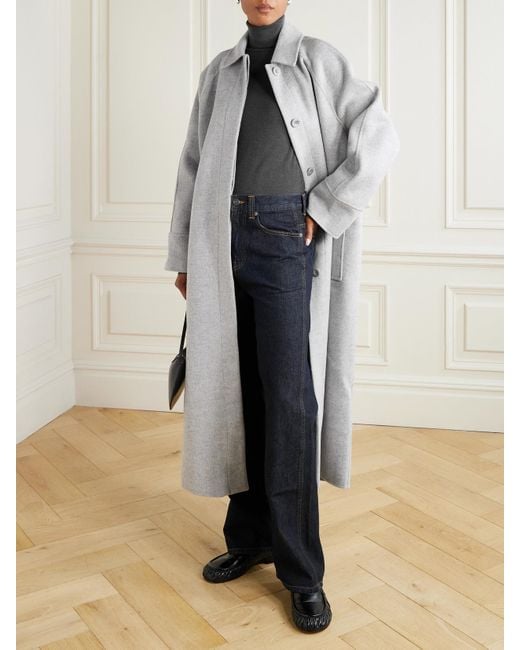 TOVE White Yoonmi Belted Brushed Wool-Blend Coat