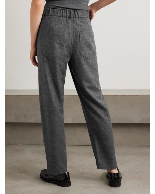 Brunello Cucinelli Gray Cropped Pleated Virgin Wool And Cashmere-Blend Pants
