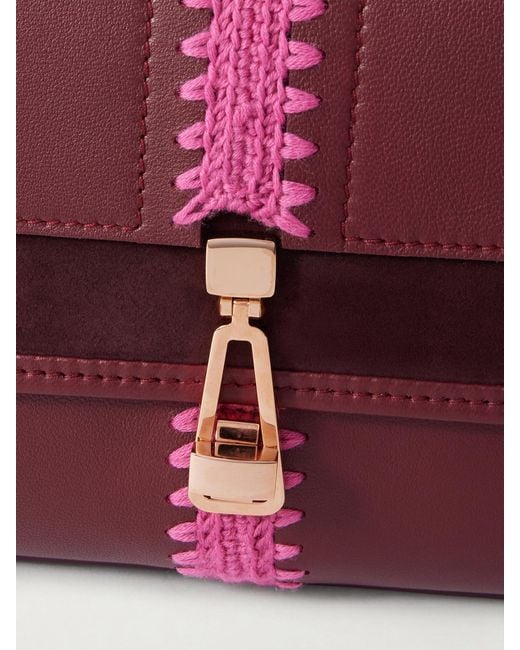 Gabriela Hearst Purple Leonora Small Crochet And Suede-Trimmed Leather Shoulder Bag
