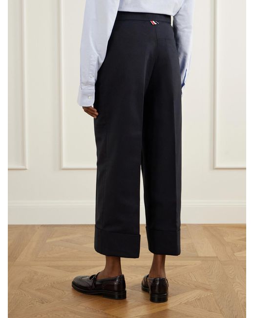 Thom Browne Blue Virgin Wool-Twill Straight-Leg Cropped Pants