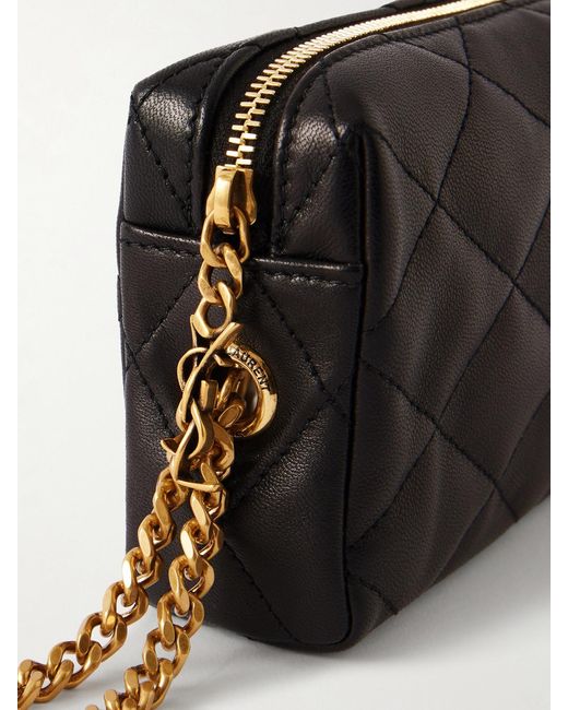 Saint Laurent Black Cassandre Bijou Quilted Textured-Leather Pouch