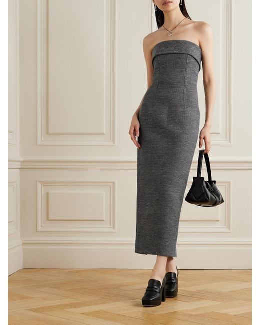 Emilia Wickstead Gray Keeley Strapless Cotton And Linen-Blend Tweed Midi Dress