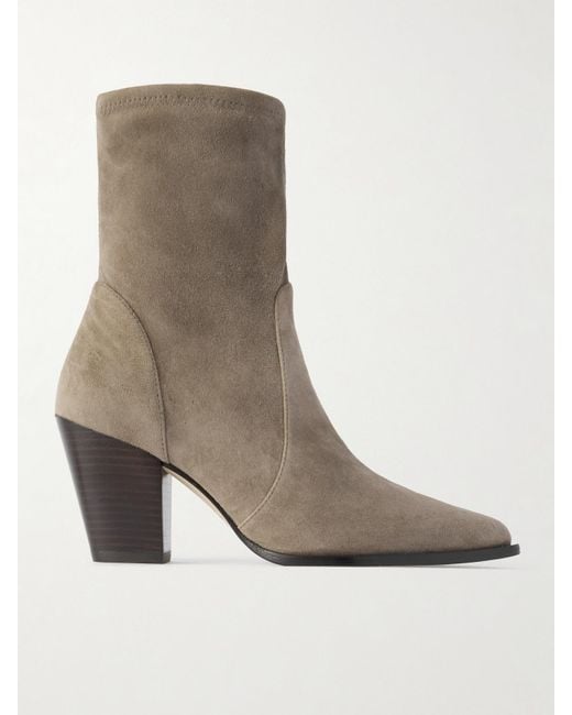 Stuart Weitzman White Jolene Suede Ankle Boots