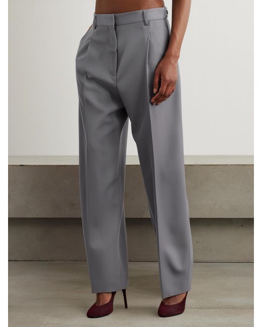 Alaïa Gray Capri Pleated Wool-Gabardine Straight-Leg Pants