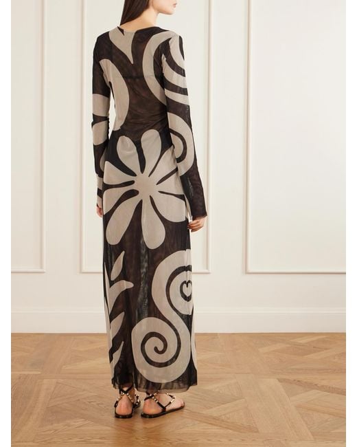 Cala De La Cruz White Tania Printed Mesh Midi Dress