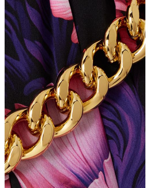Balenciaga Purple Maxirock Aus Crêpe Mit Blumenprint, Falten Und Kette