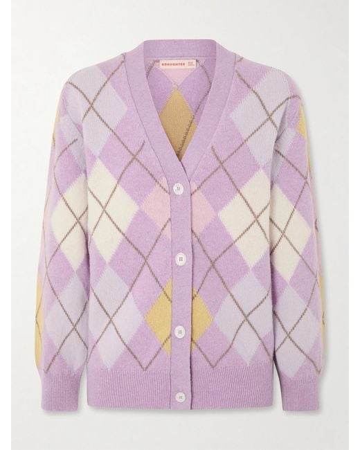 &Daughter Pink Argyle Wool Cardigan