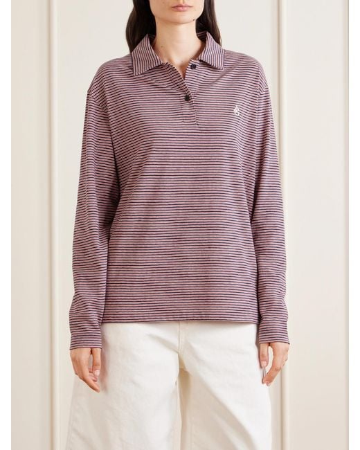 Jil Sander Purple Logo-Embroidered Striped Cotton-Jersey Polo Shirt