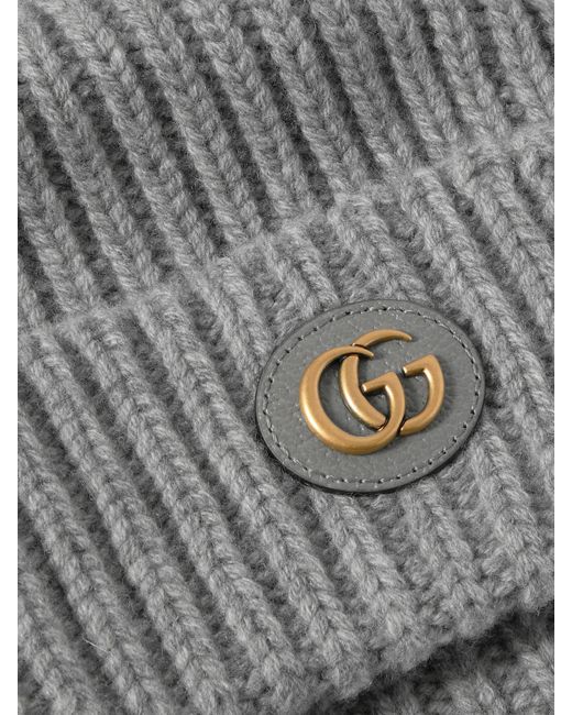 Gucci Gray Victor Beanie Aus Einer Gerippten Woll-Kaschmirmischung Mit Applikation