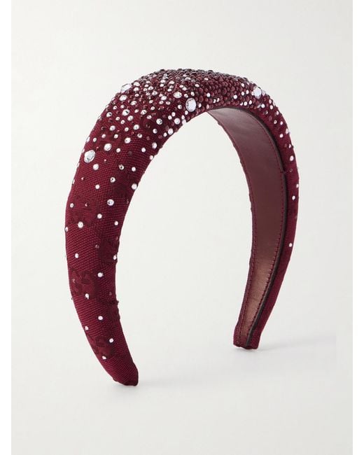 Serre-Tête En Jacquard De Coton Mélangé Rembourré À Cristaux Ruth Gucci en coloris Red