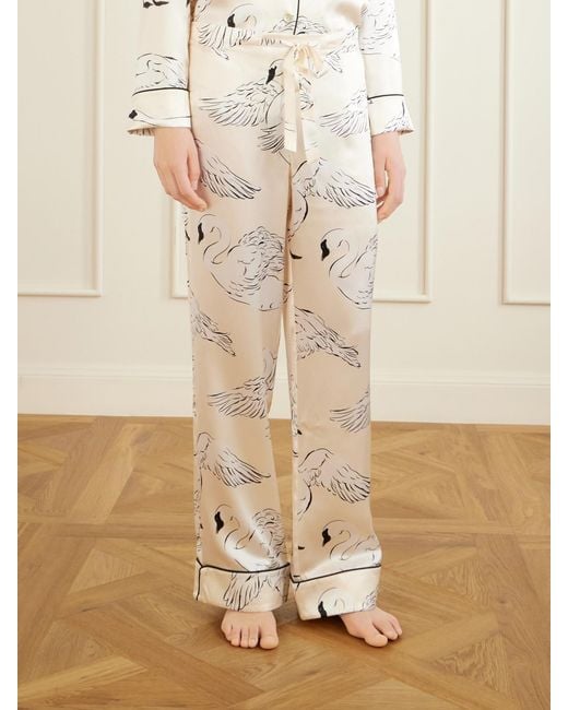 Olivia Von Halle Natural Lila Printed Silk-Satin Pajama Set