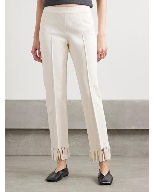 High Sport White Louis Fringed Cotton-Blend Jacquard Straight-Leg Pants