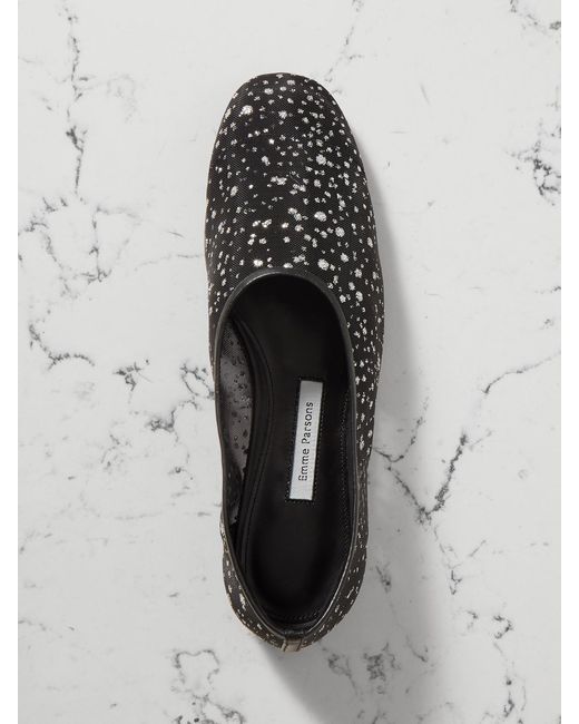 Emme Parsons White High Throat Leather-Trimmed Glittered Mesh Ballet Flats