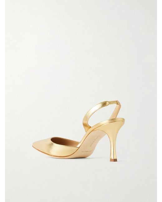 Manolo Blahnik Natural Carolyne 50 Metallic Leather Slingback Pumps