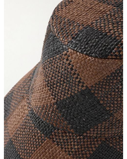 Johanna Ortiz Brown Artesano Heaven And Earth Checked Straw Bucket Hat