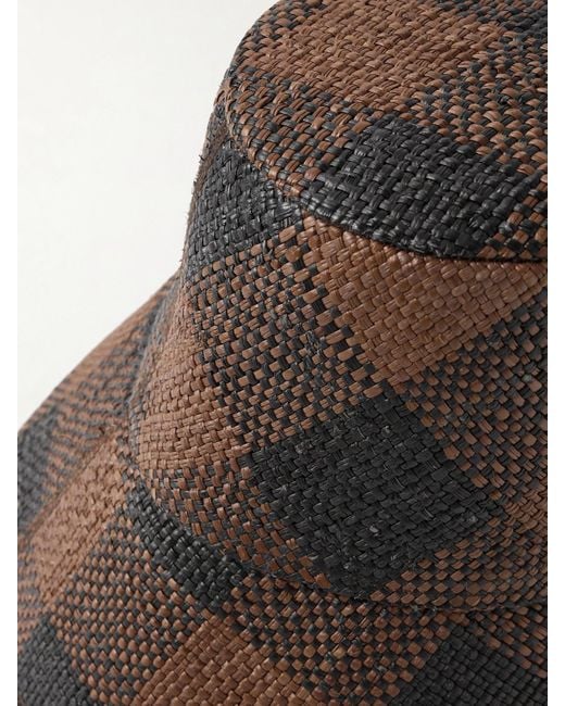 Johanna Ortiz Brown Artesano Heaven And Earth Checked Straw Bucket Hat