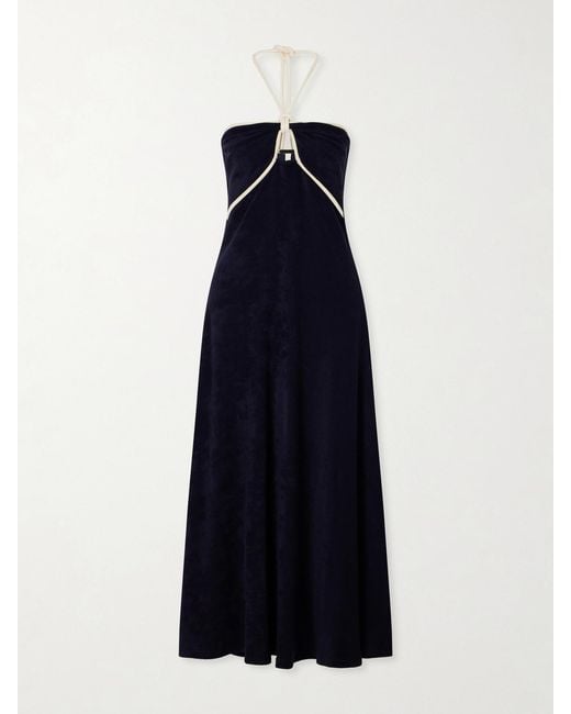 Johanna Ortiz Blue Gleymoon Cut-Out Cotton-Terry Halterneck Maxi Dress
