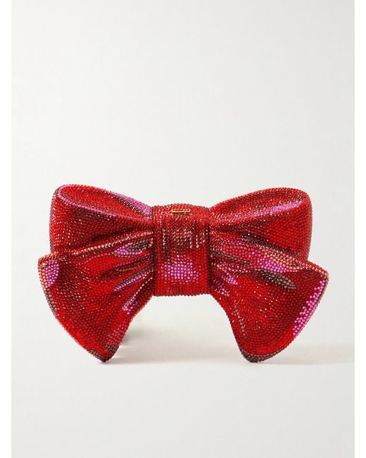 Judith Leiber Red Bow Just For You Crystal-Embellished-Tone Clutch