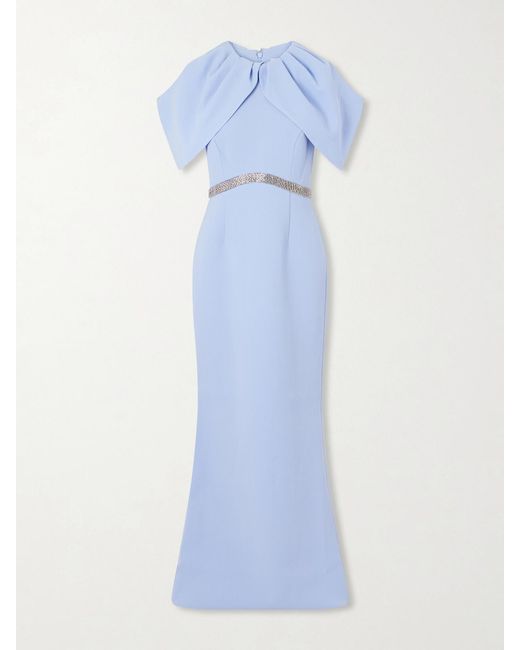 Rebecca Vallance Blue Aylin One-Shoulder Embellished Cady Maxi Dress