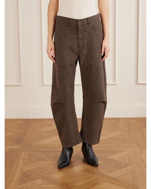 Nili Lotan Brown Shon Cotton-Blend Twill Tapered Pants