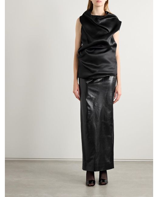 Khaite Black Luola Draped Silk-Gazar Blouse