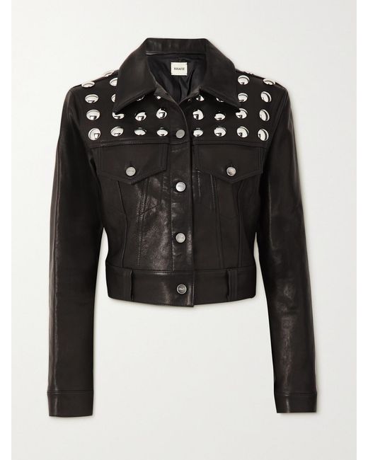 Khaite Black Rizzo Studded Textured-Leather Jacket