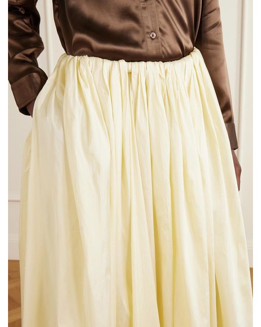 Abadia Natural Elodie Pleated Duchesse-Satin Midi Skirt