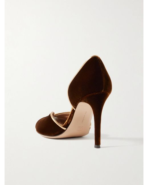 Gianvito Rossi Brown 95 Metallic Leather-Trimmed Velvet Pumps