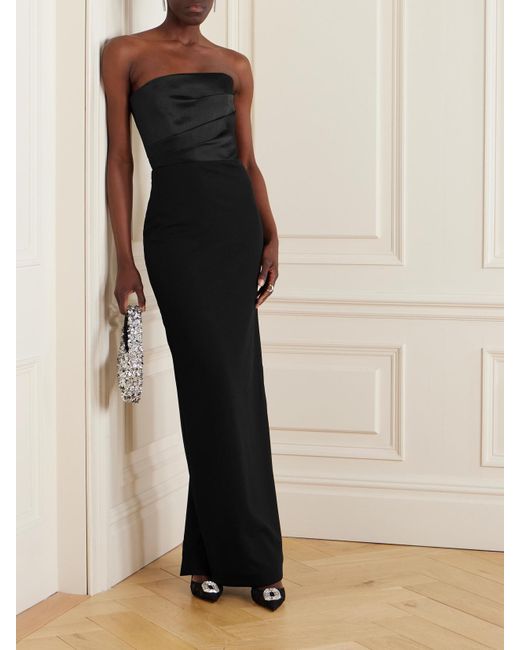Solace London Black Satin Twill-Trimmed Crepe Gown