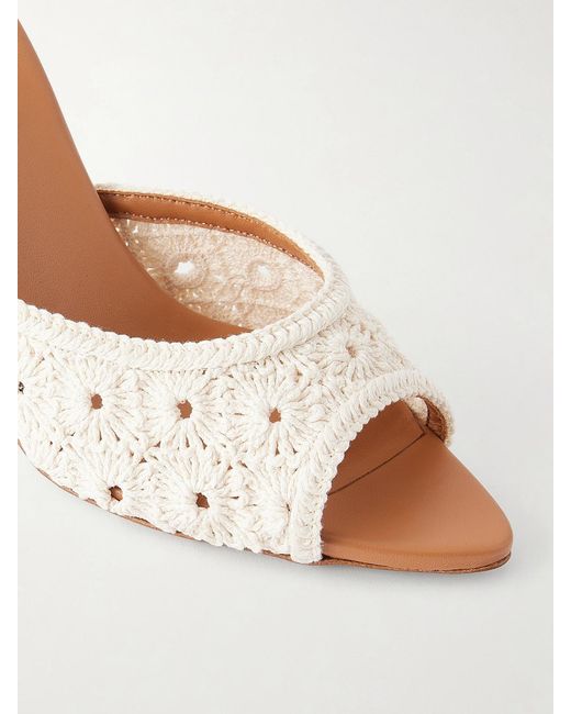Aquazzura Natural Loom 85 Crochet-Trimmed Mules