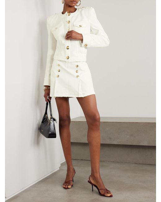 Balmain Natural Cropped Button-Embellished Cotton-Canvas Jacket