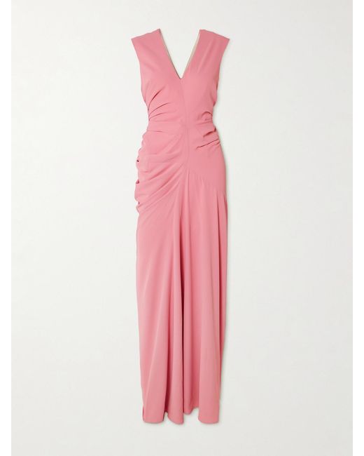 Dries Van Noten Pink Asymmetric Tie-Detailed Draped Jersey Maxi Dress