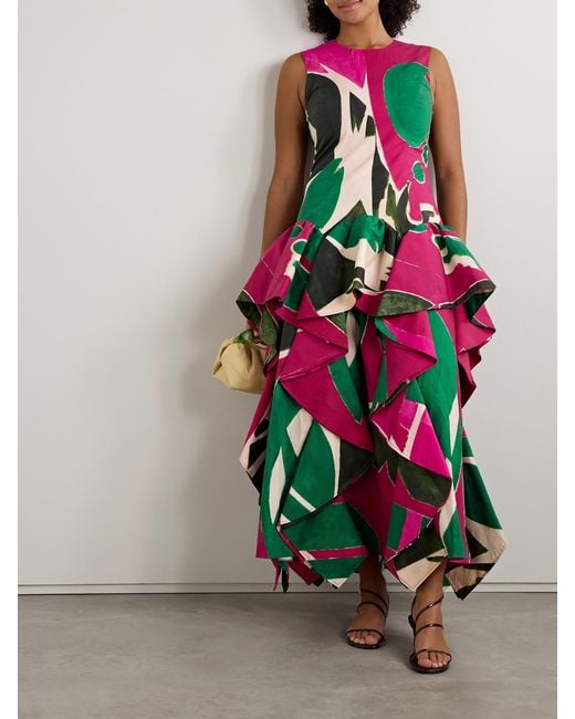 Ulla Johnson Pink Lee Krasner Mural Draped Printed Cotton-Poplin Gown