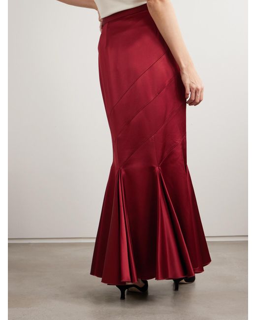 Violante Nessi Red Gentileschi Pleated Paneled Satin Maxi Skirt