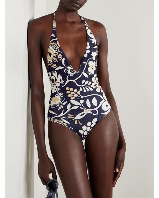 LaDoubleJ White Printed Halterneck Swimsuit