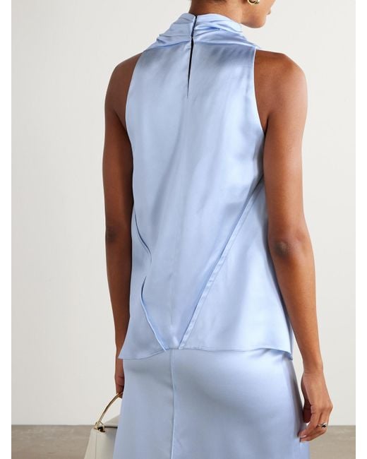 Altuzarra Blue Sleary Draped Floral-Print Silk-Satin Top