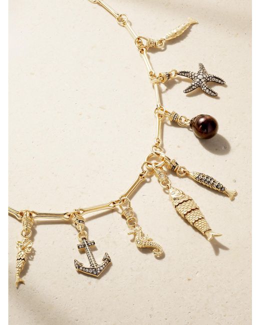 Lucy Delius Natural Show Your Bones 14-Karat Rhodium-Plated, Diamonds And Pearl Necklace
