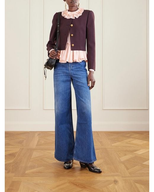 Chloé Pink Ruffled Tie-Detailed Floral Silk-Jacquard Blouse