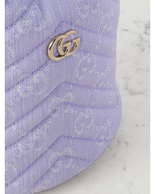 Gucci Purple Gg Marmont 2.0 Leather-Trimmed Jacquard-Denim Bucket Bag
