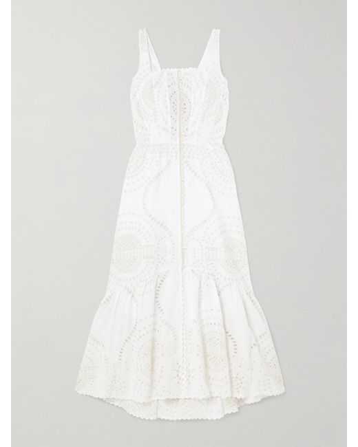 Charo Ruiz White Greba Maxikleid Aus Einer Baumwollmischung Mit Lochstickerei