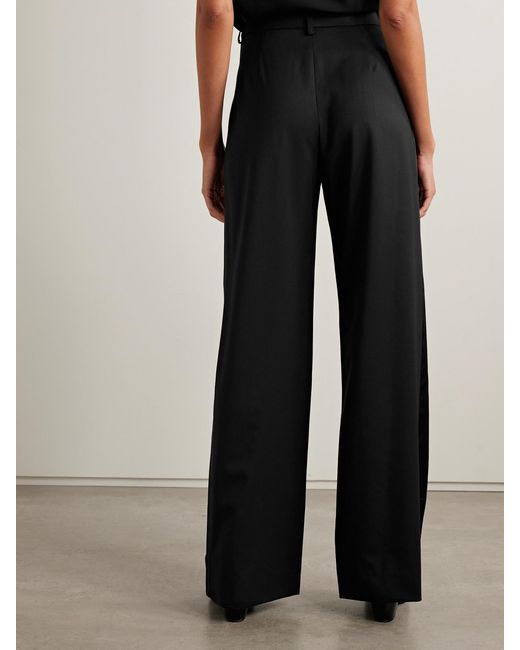 Twp Black Sulli Satin-Trimmed Pleated Wool-Blend Twill Wide-Leg Pants