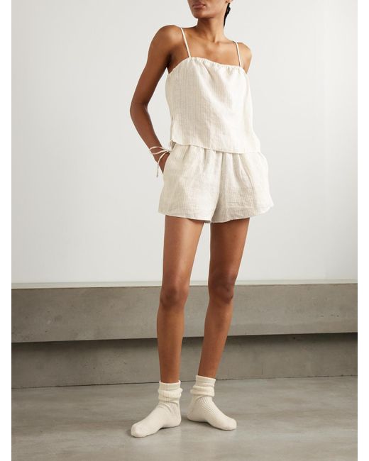 Deiji Studios Natural Babylock Pyjama Aus Gestreiftem Leinen Mit Schleifen
