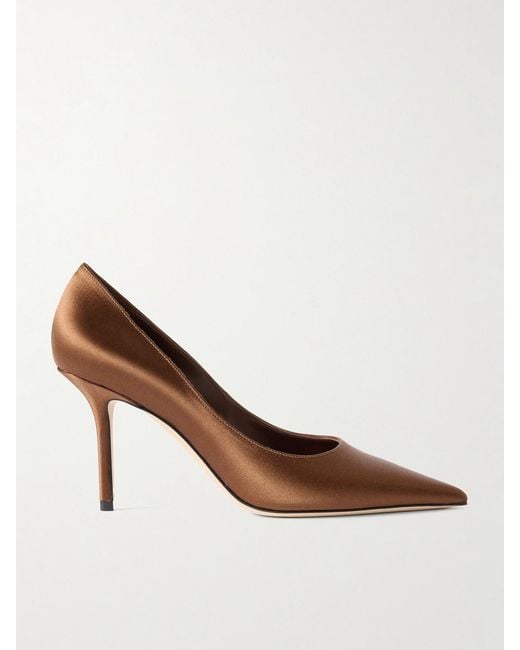 Jimmy Choo Brown Love 85 Satin Pumps