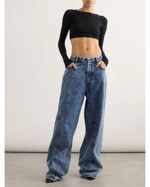 Alaïa Black Paneled Cropped Jersey Top