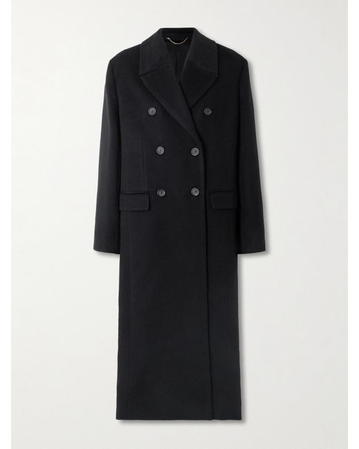 Totême Black Double-Breasted Brushed Recycled-Cashmere Coat