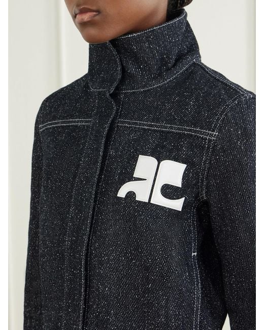 Courreges Blue Logo-Embellished Denim-Tweed Jacket